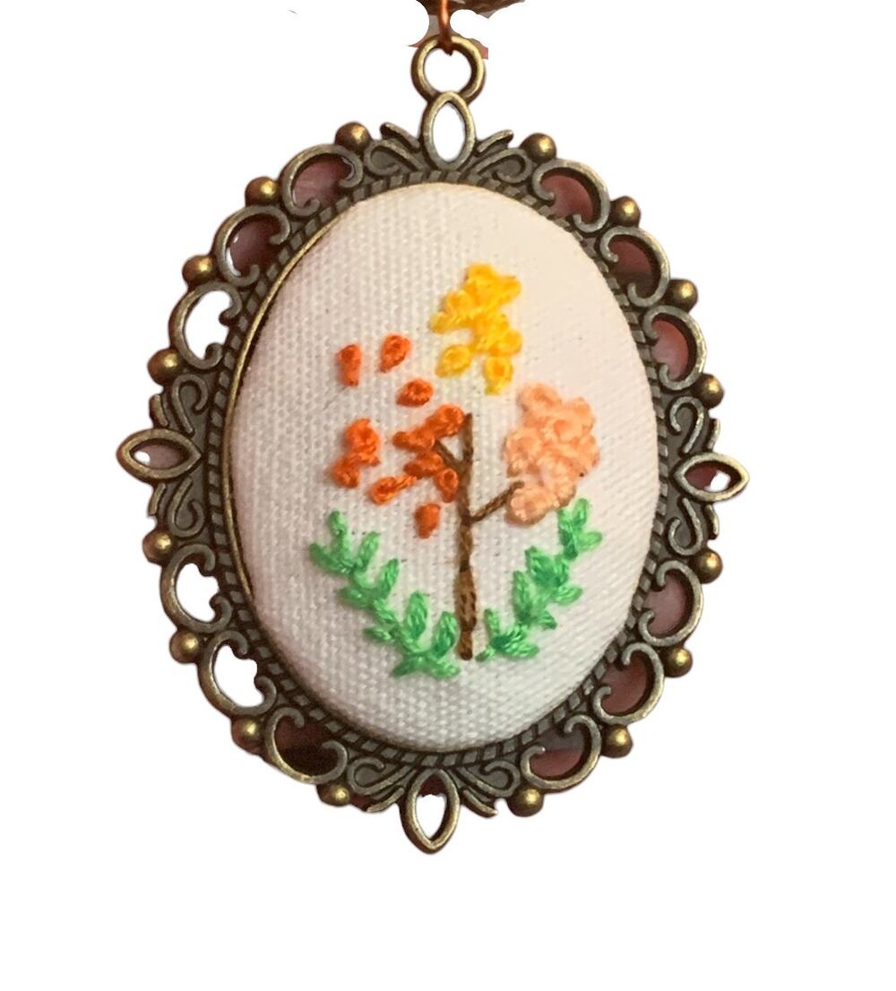 Wild Flower Embroidery Necklace Handmade Jewelry